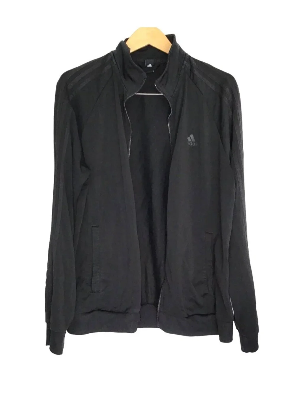 ADIDAS-MEN LIGHT WEIGHT BLACK TRACK ZIP-UP- SIDE POCKETS SWEATER JACKET SIZE LAR